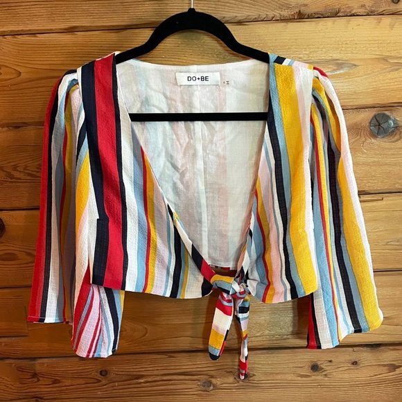 DO+BE Multicolored rainbow striped front tie crop top Small - Picture 1 of 6
